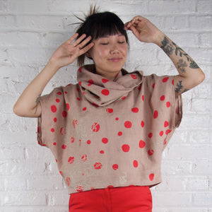 Cowl Neck Top // Anti Dyed Linen Blend with Coconut and Polka Dot Print