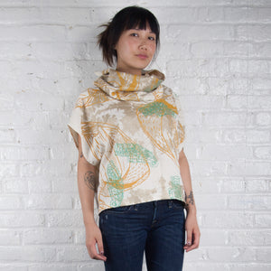 Cowl Neck Top // Linen Blend with bellflowers, goliath beetles, and polka dots Print