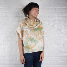 Load image into Gallery viewer, Cowl Neck Top // Linen Blend with bellflowers, goliath beetles, and polka dots Print
