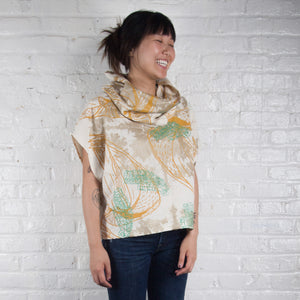 Cowl Neck Top // Pomegranate Tan with Fractal Print
