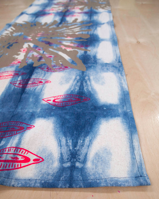 Table Runner // Indigo printed Ink Splot + Almond Shells