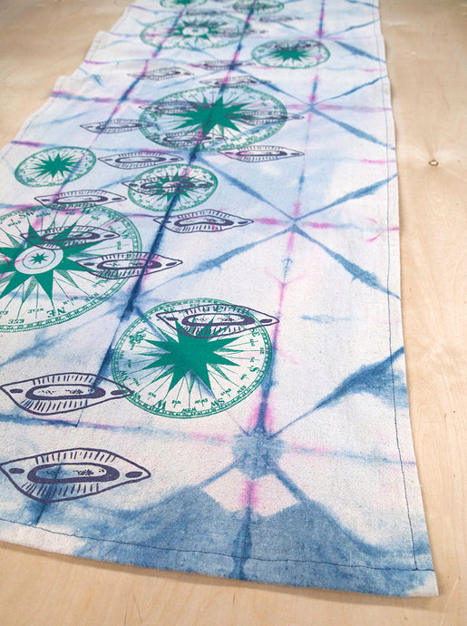 Table Runner // Indigo printed Compass Rose + Almond Shells