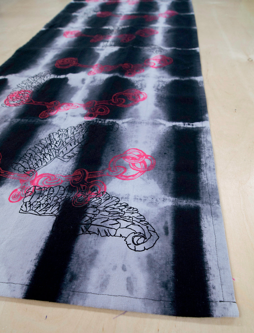 Table Runner // AntiDyed printed Roman Feathers + Bits