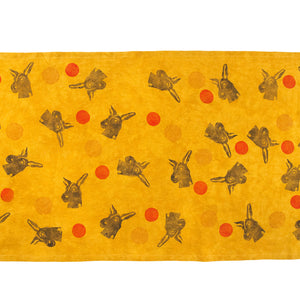 Gold Yellow Linen Table Runner with Donkey Blockprint