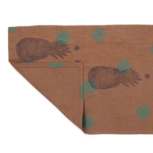 Brown Linen Table Runner with Pineapple Blockprint