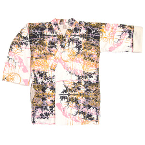 White Linen Cotton Kimono Style Wrap with Mandelbrot Fractals