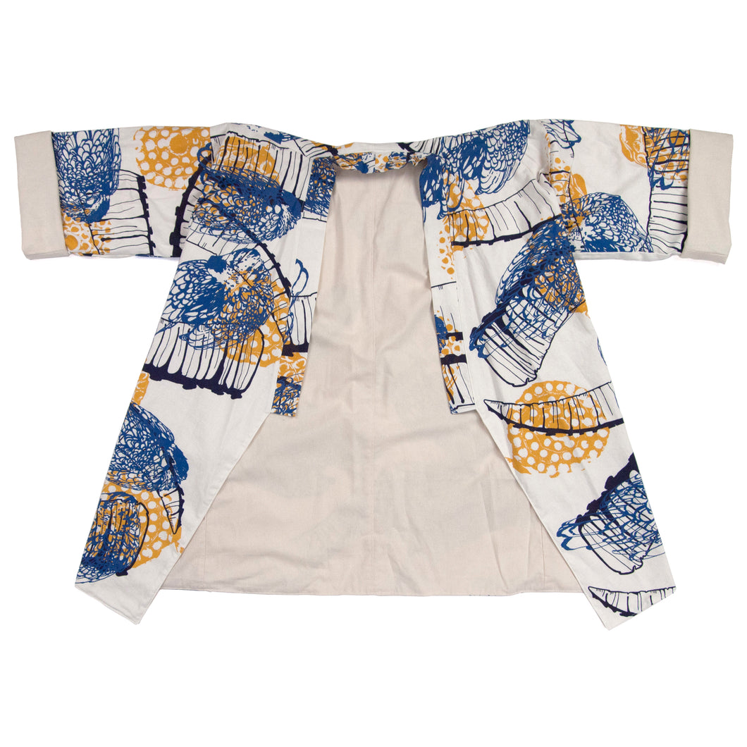 White Linen Cotton Kimono Style Wrap with Ibex Horns