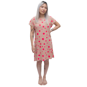 Silk Blend Shift Dress  // Avocado Pink with Polka Dots