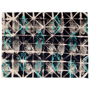 Padded Throw Anti Dyed Black Linen with Chicken and Skull Print