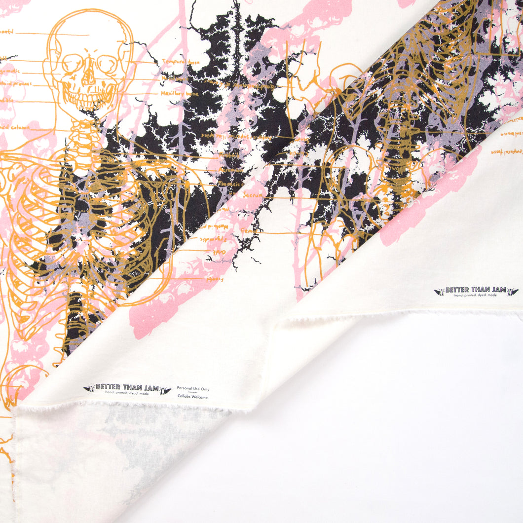 Hand Screenprinted Cotton/Linen  by Yard // Metal Black, Peach Pink, Mustard Yellow