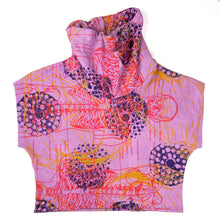 Load image into Gallery viewer, Hemp Fleece Cowl // purple with skeletons, fireworks, and coconuts