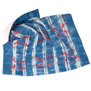 Padded Throw // Indigo Dyed Osnaburg Printed with Crayfish and Almond Shells