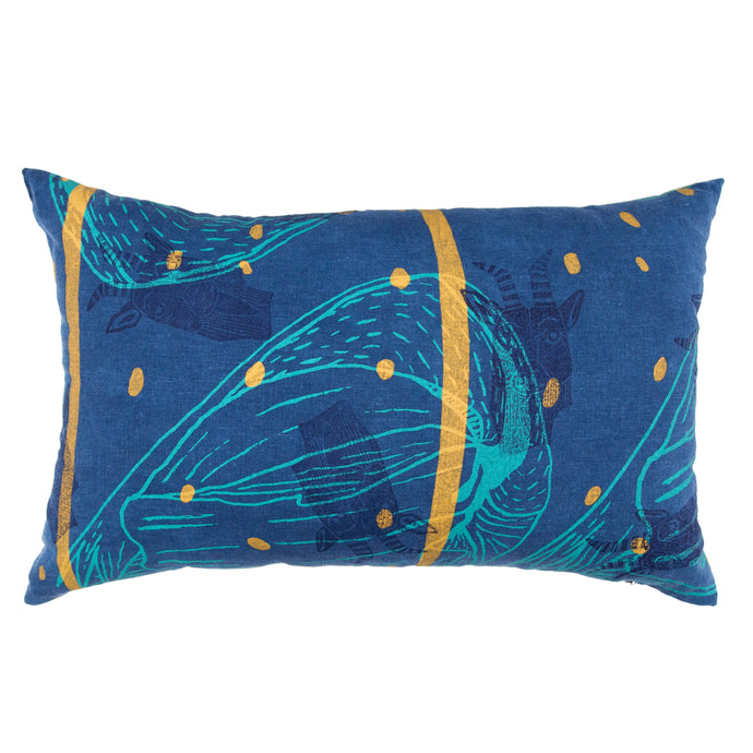 Indigo Dyed Linen Pillow Set // Printed with Goats, Fawn Makings, Coconuts