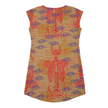 Load image into Gallery viewer, Silk Blend Shift Dress // Marigold Yellow with Skelton Print