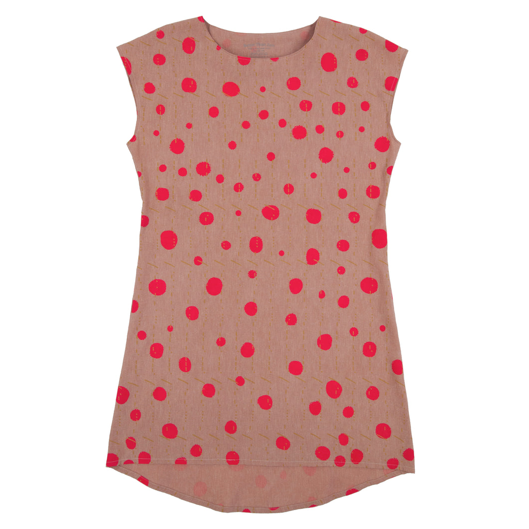 Silk Blend Shift Dress  // Avocado Pink with Polka Dots
