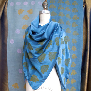 Indigo Dyed Silk Scarves with Coneflower Block Print