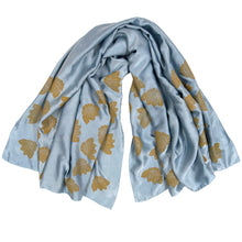 Load image into Gallery viewer, Indigo Dyed Silk Scarves with Coneflower Block Print